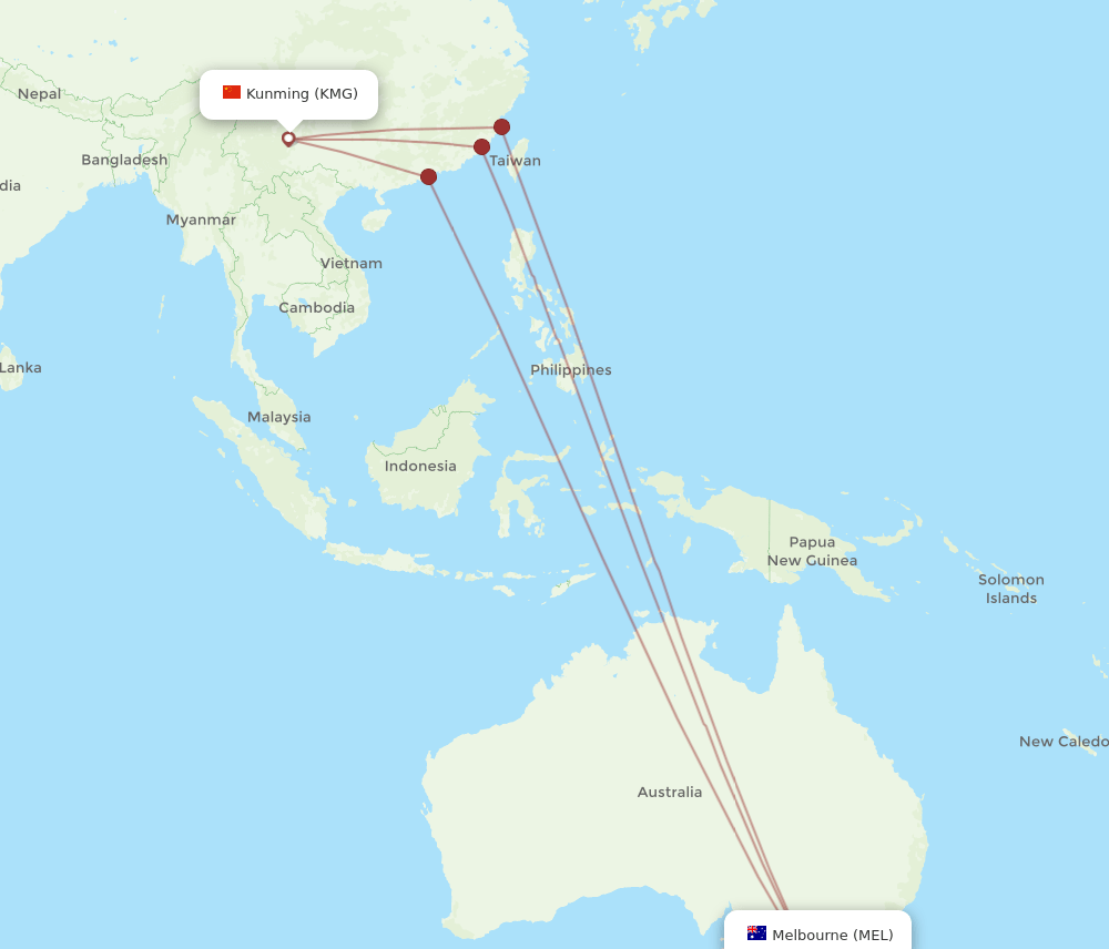 MEL-KMG flight routes