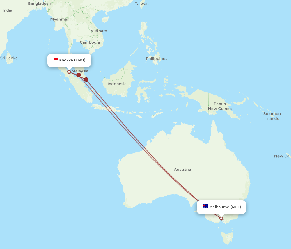 MEL to KNO flights and routes map