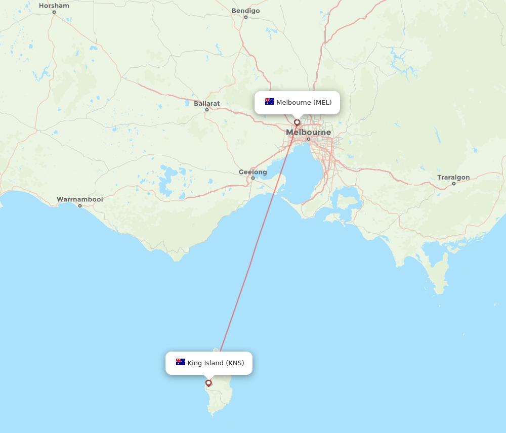 MEL to KNS flights and routes map