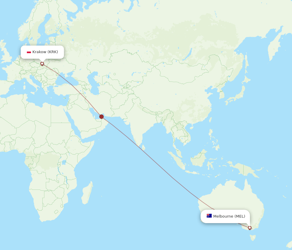MEL-KRK flight routes