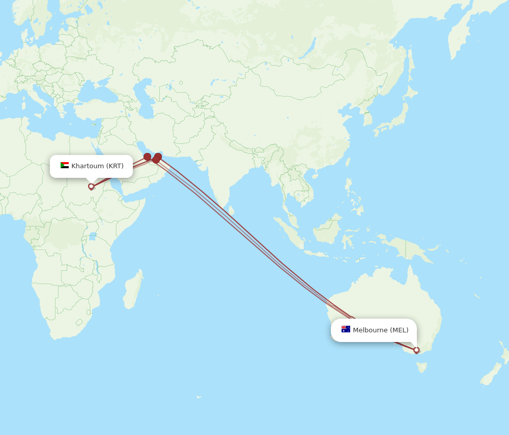 MEL to KRT flights and routes map