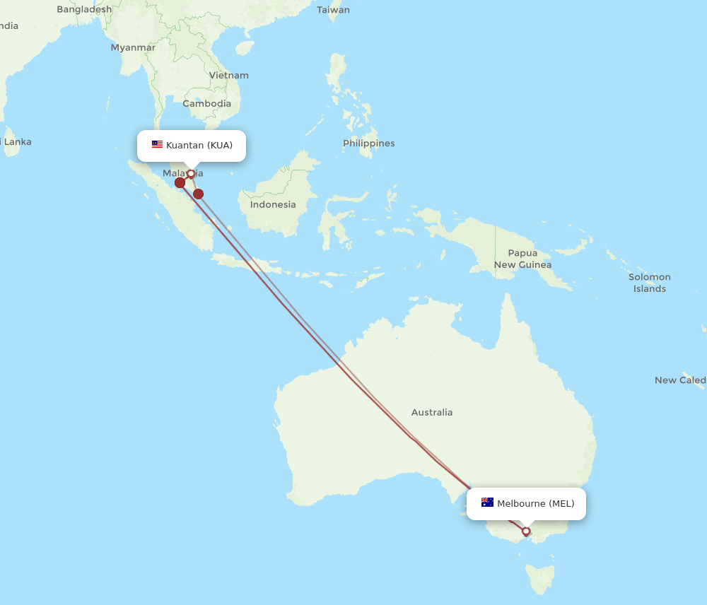 MEL-KUA flight routes