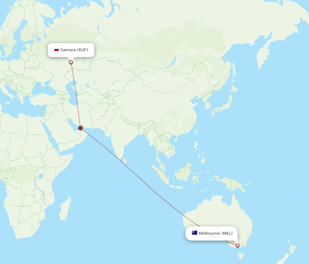 Samara - Melbourne route map and flight paths