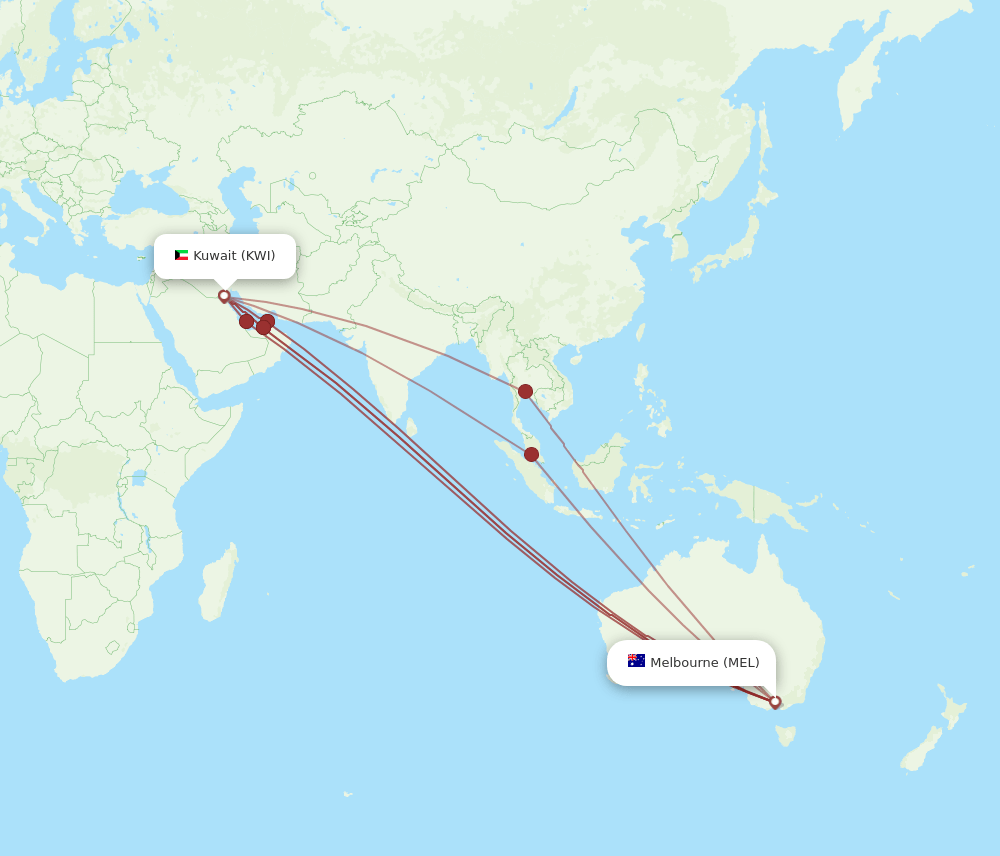 MEL-KWI flight routes