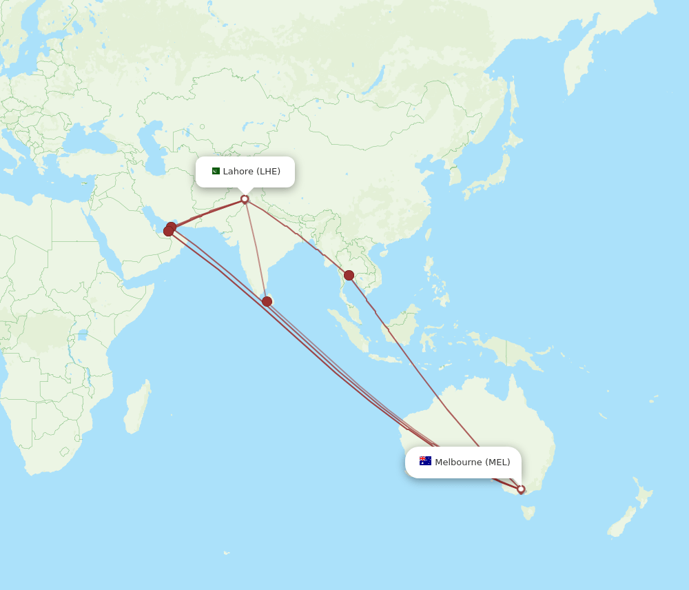 MEL-LHE flight routes