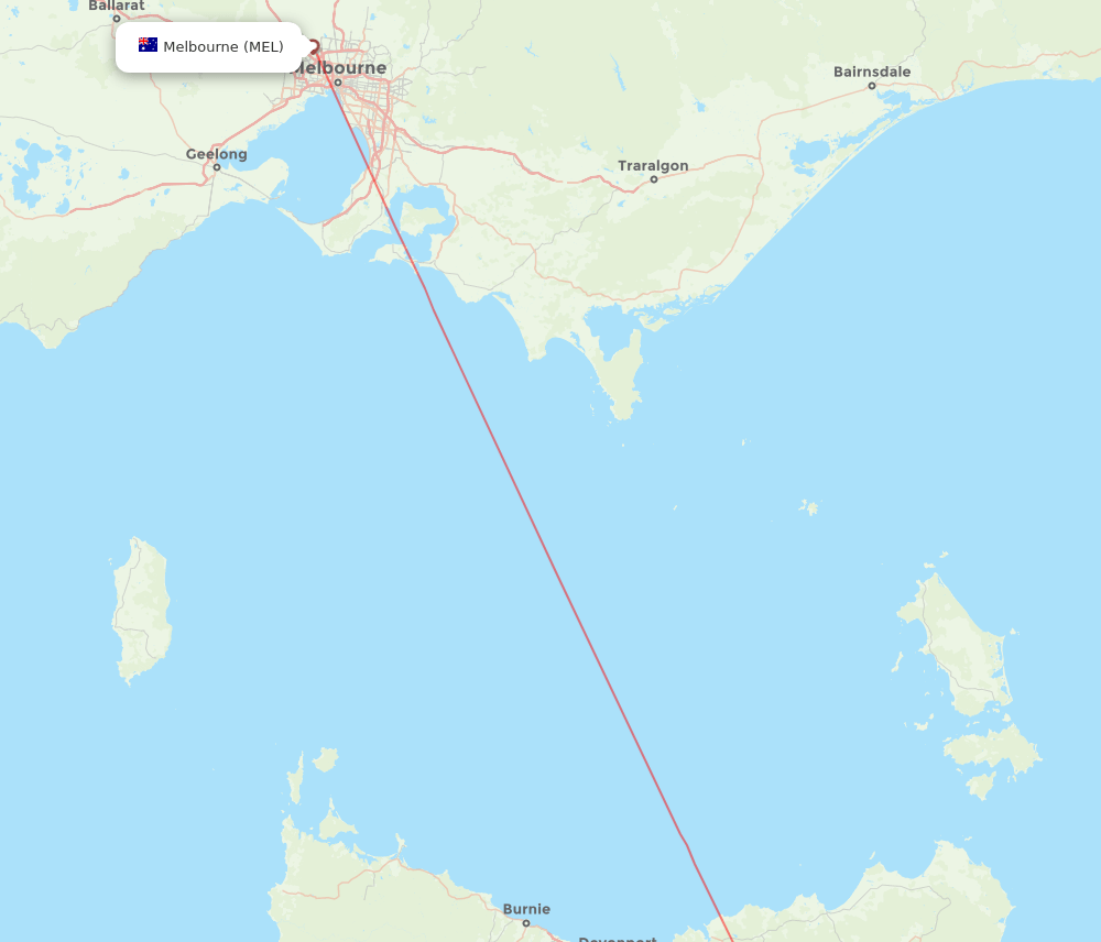 Melbourne - Launceston route map and flight paths
