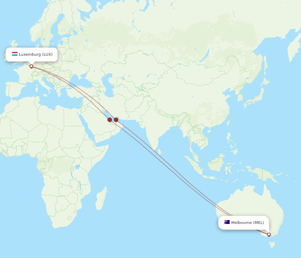 MEL to LUX flights and routes map