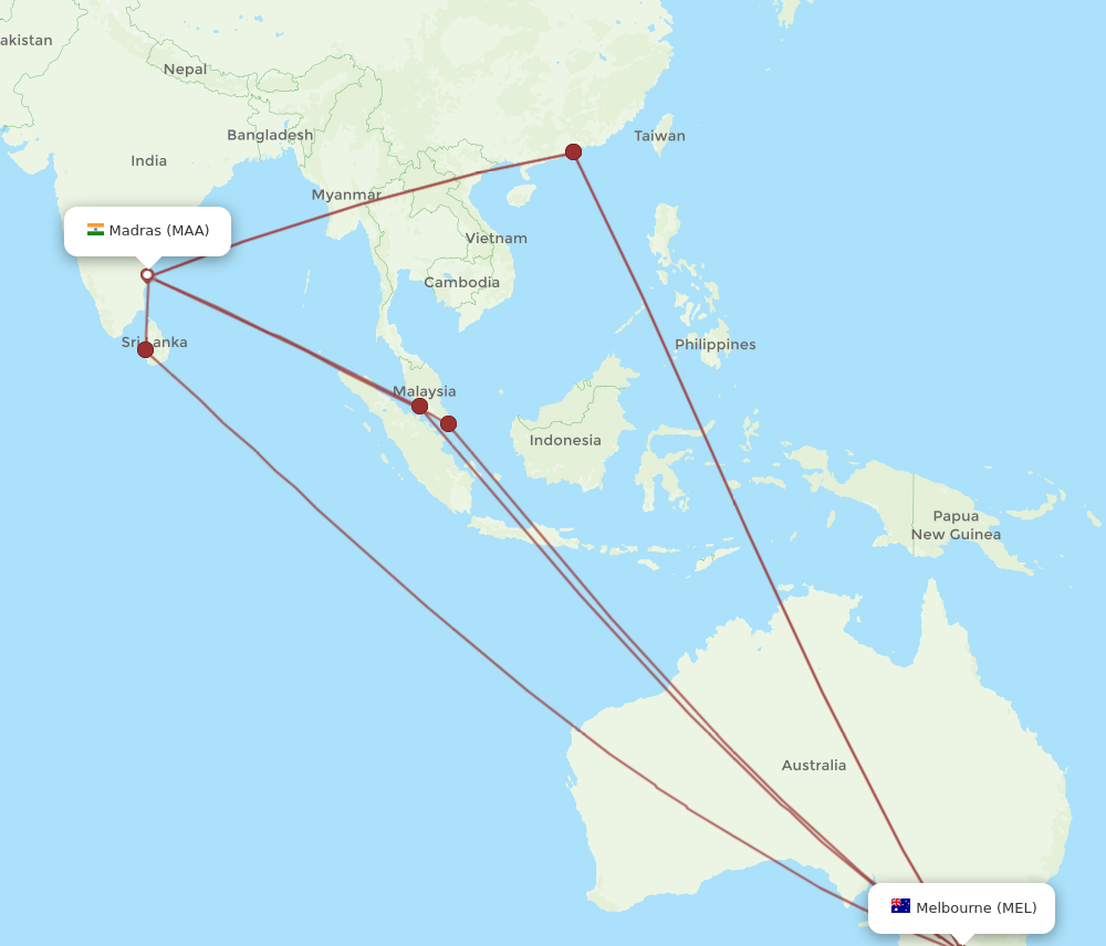 MEL to MAA flights and routes map