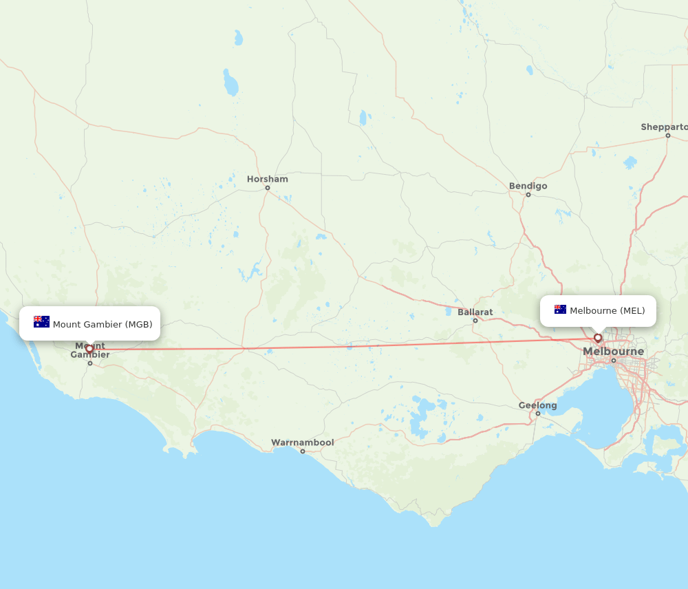 MEL to MGB flights and routes map