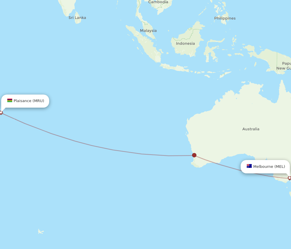 MEL to MRU flights and routes map