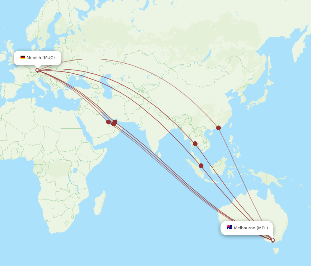 MEL to MUC flights and routes map