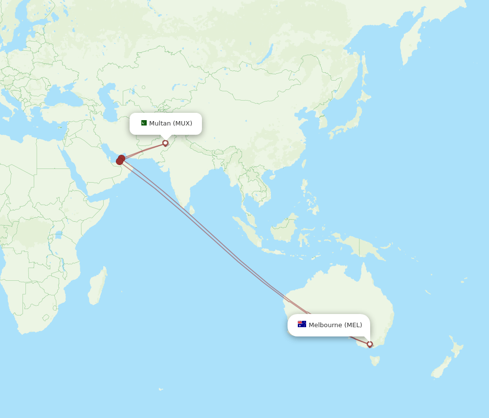 MEL-MUX flight routes