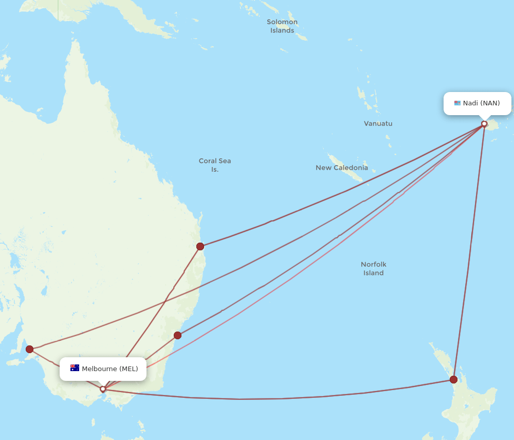 MEL to NAN flights and routes map