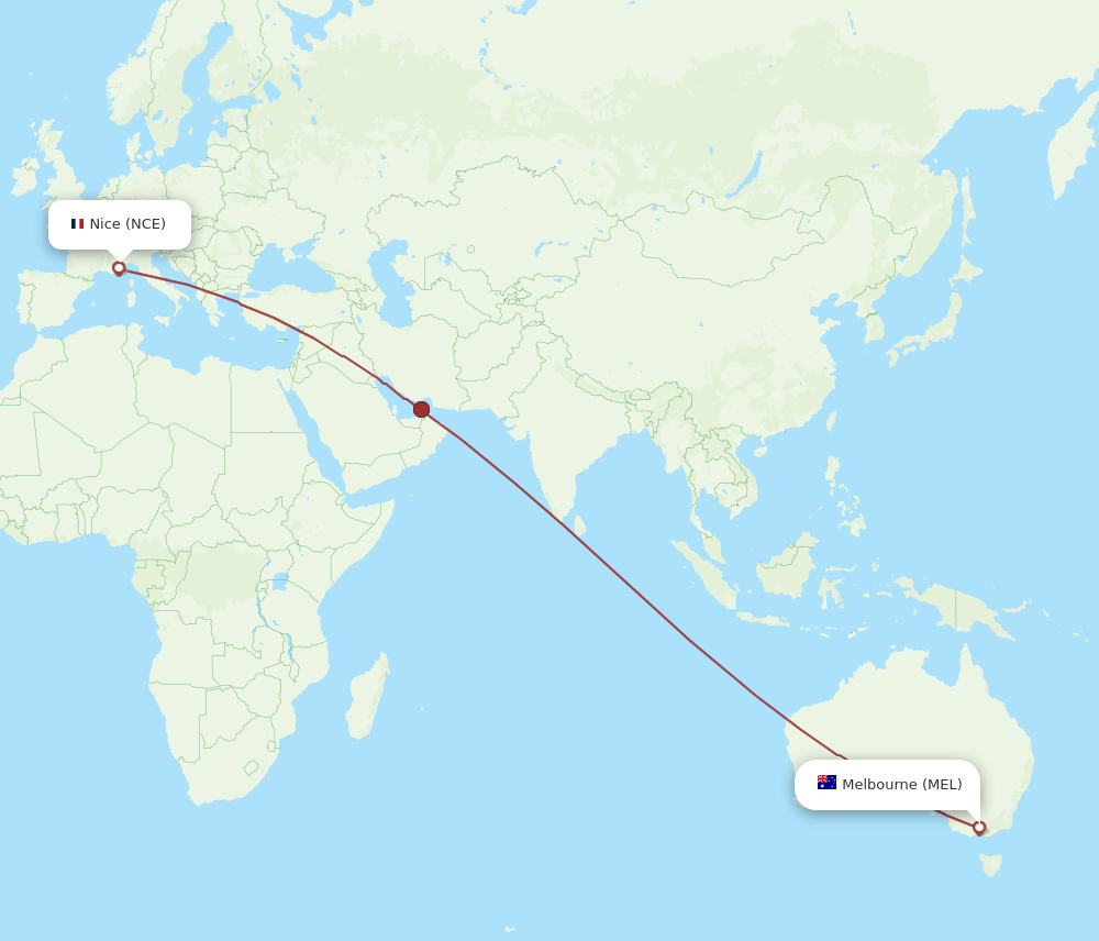 MEL to NCE flights and routes map