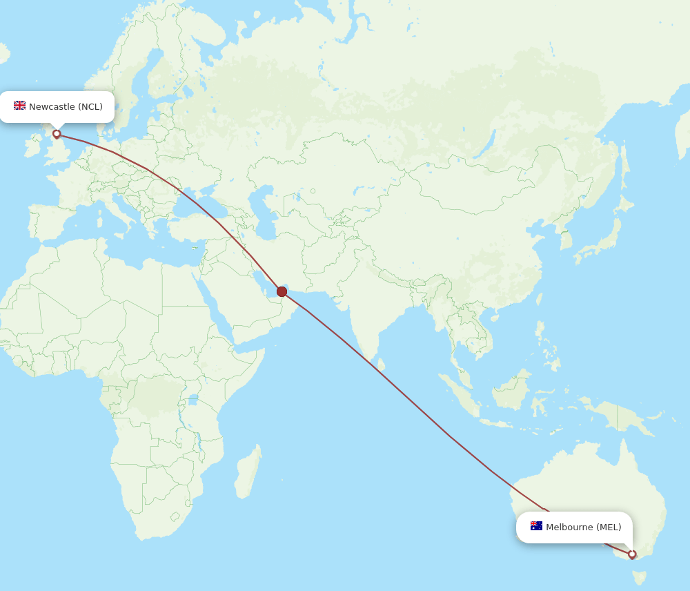 MEL to NCL flights and routes map