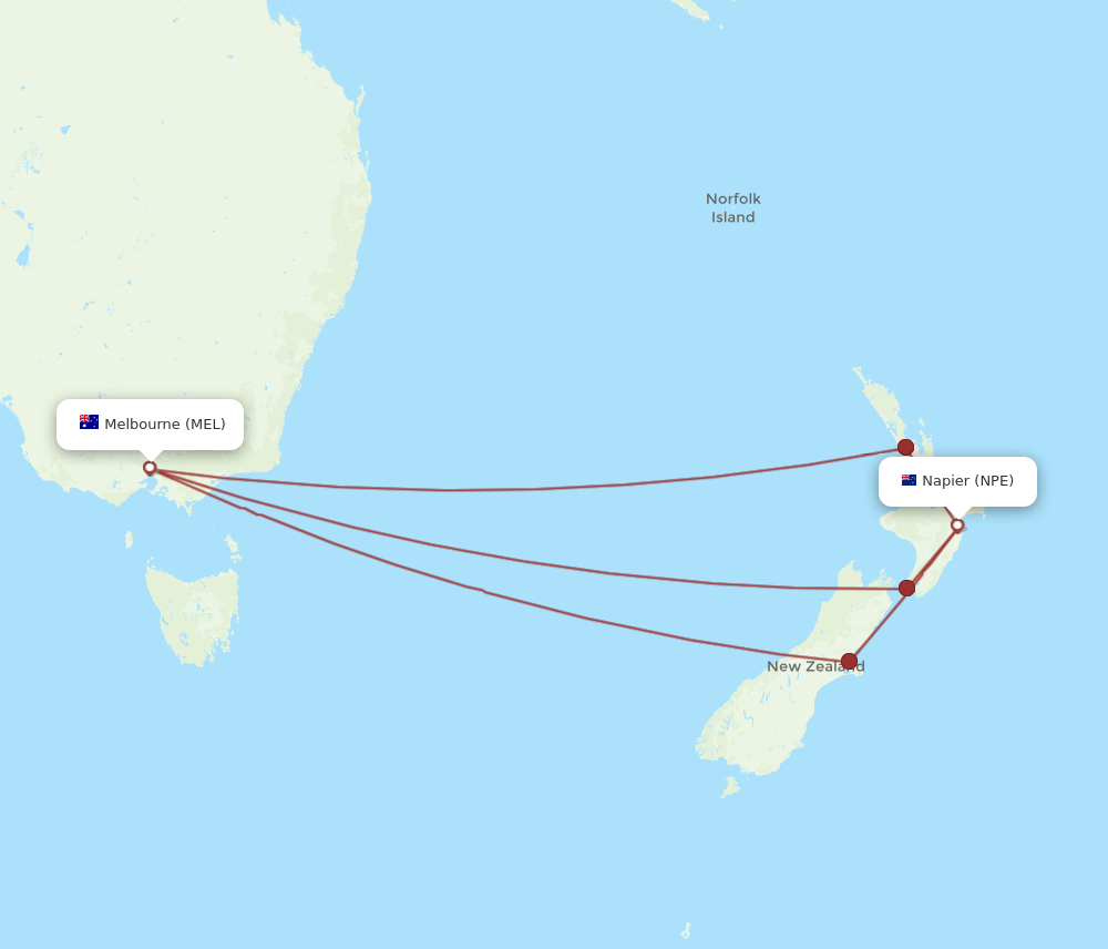 MEL to NPE flights and routes map
