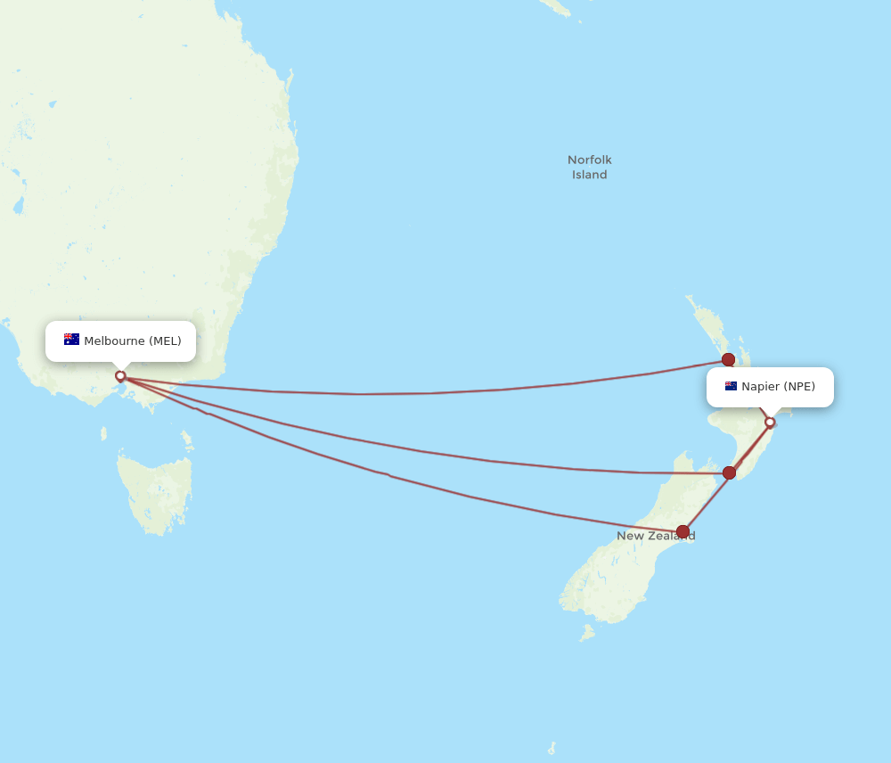 MEL-NPE flight routes