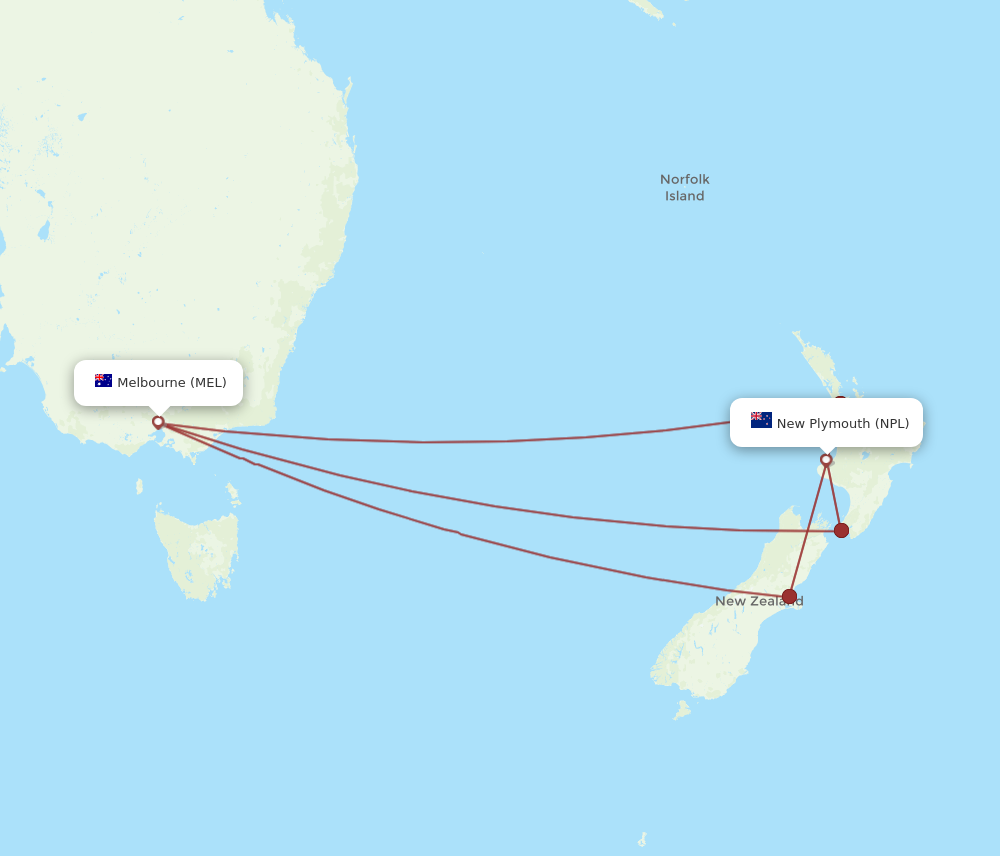 MEL to NPL flights and routes map