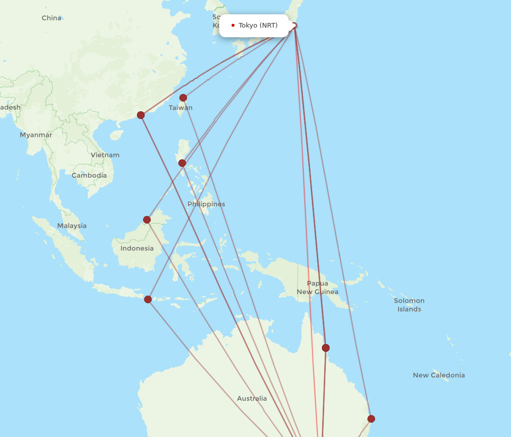 MEL to NRT flights and routes map