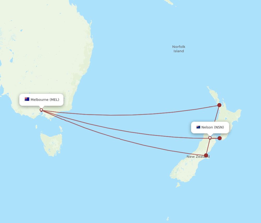 MEL-NSN flight routes