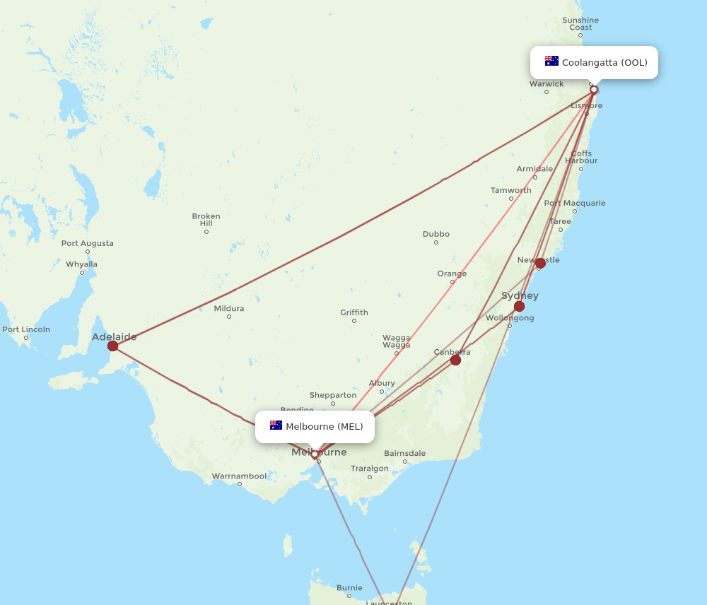 MEL to OOL flights and routes map