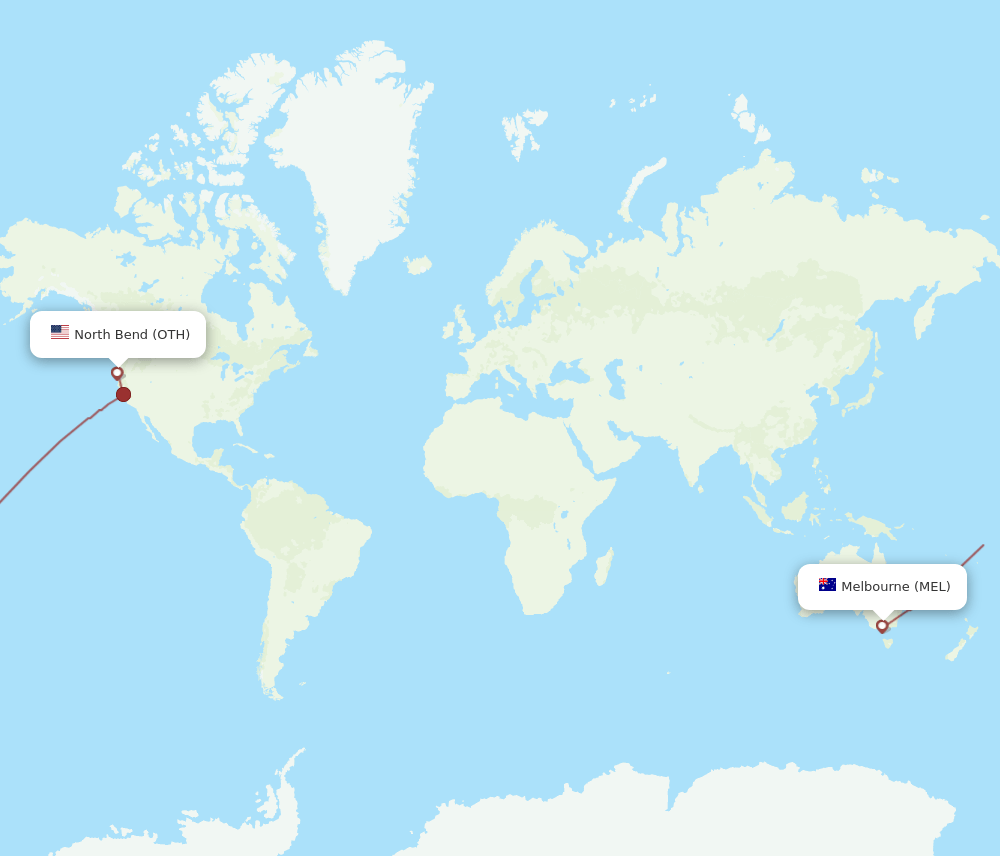 North Bend - Melbourne route map and flight paths