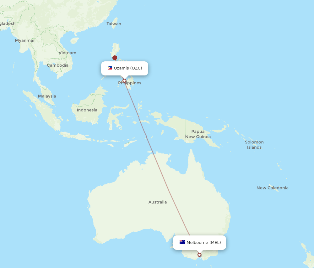 MEL-OZC flight routes