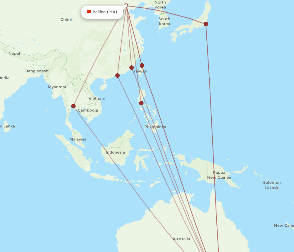 MEL-PEK flight routes