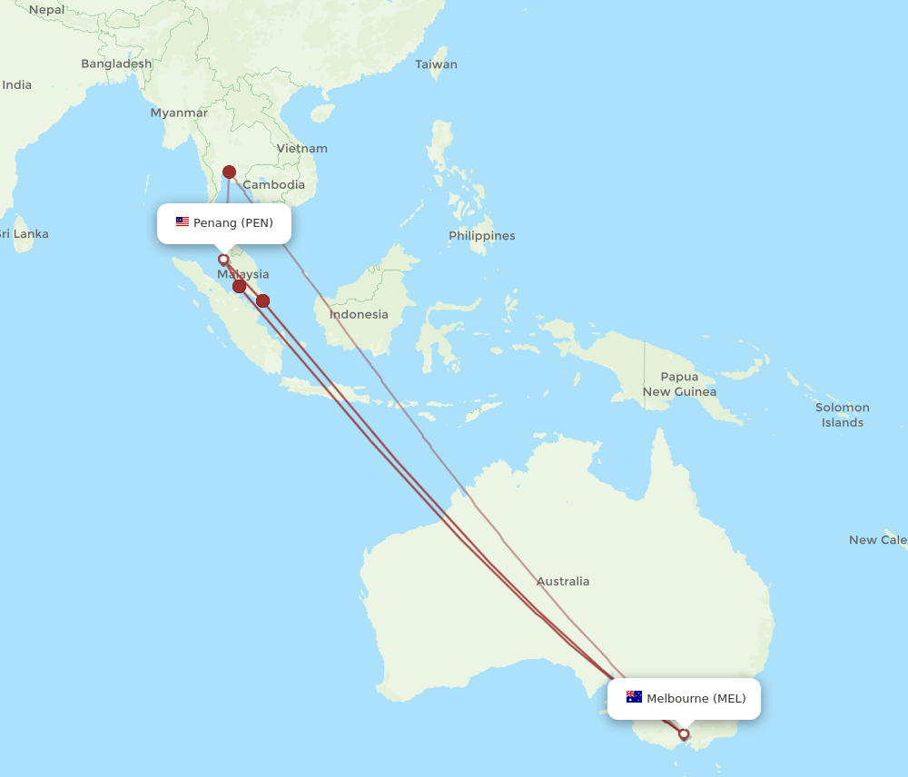 MEL-PEN flight routes