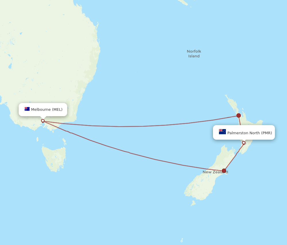 MEL to PMR flights and routes map