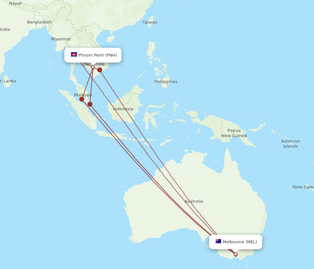 MEL-PNH flight routes