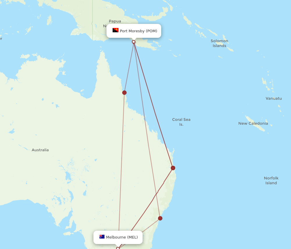 MEL to POM flights and routes map