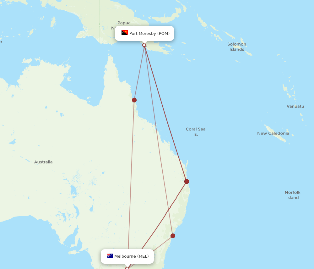 MEL to POM flights and routes map