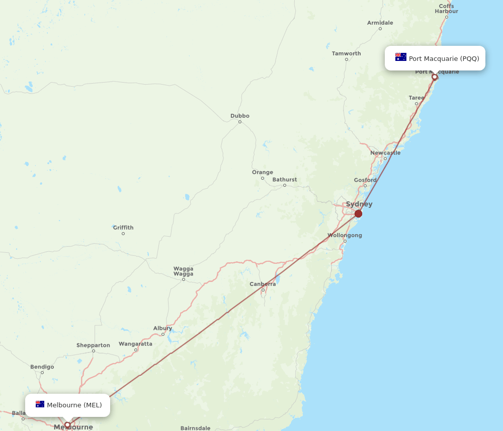 MEL-PQQ flight routes
