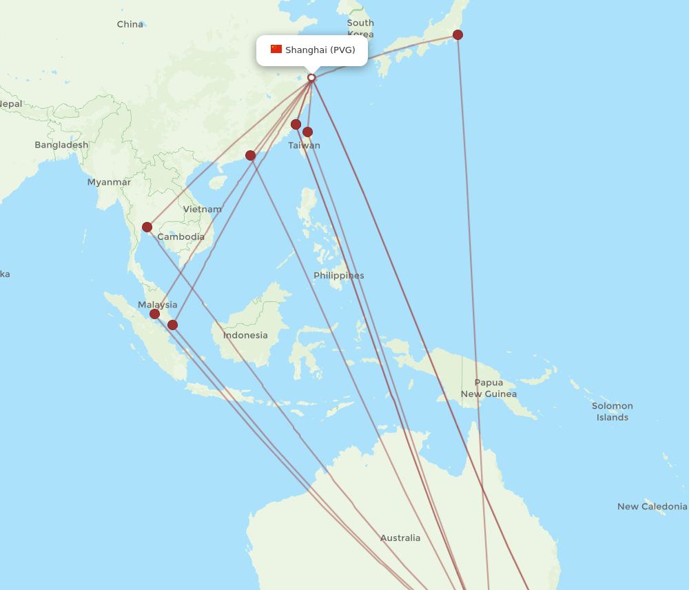 MEL to PVG flights and routes map