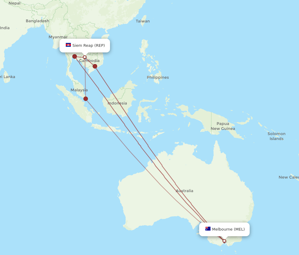 MEL to REP flights and routes map
