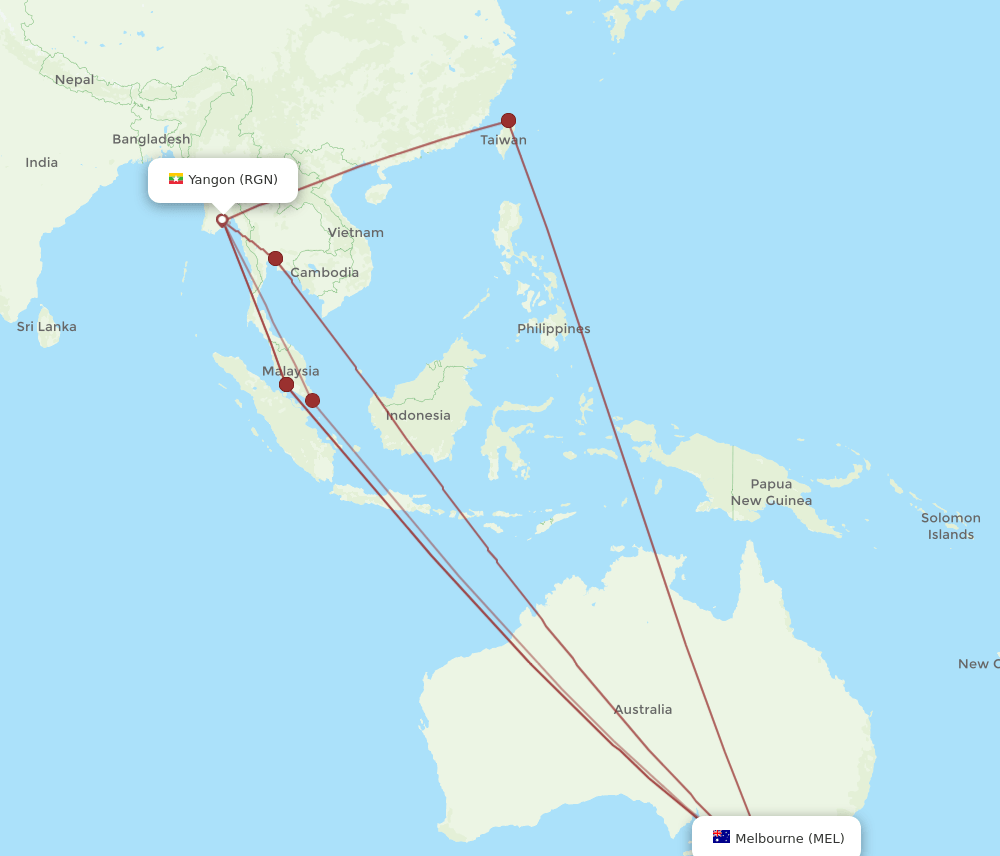 MEL-RGN flight routes