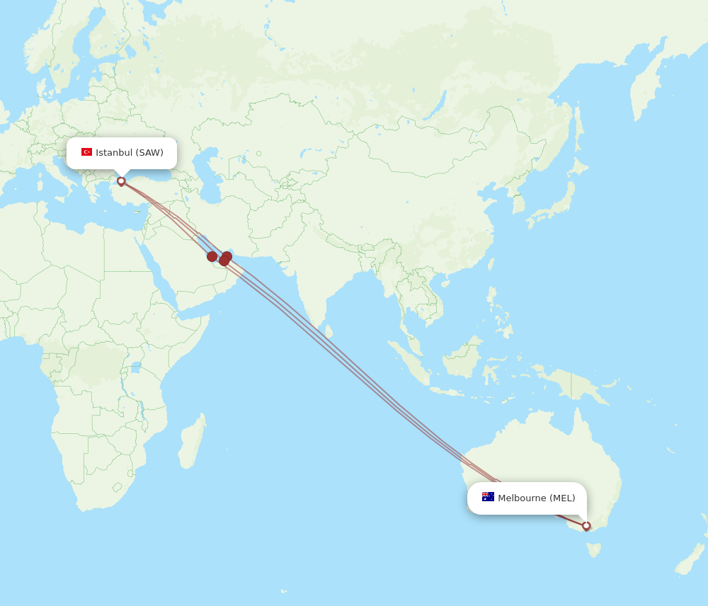 MEL-SAW flight routes