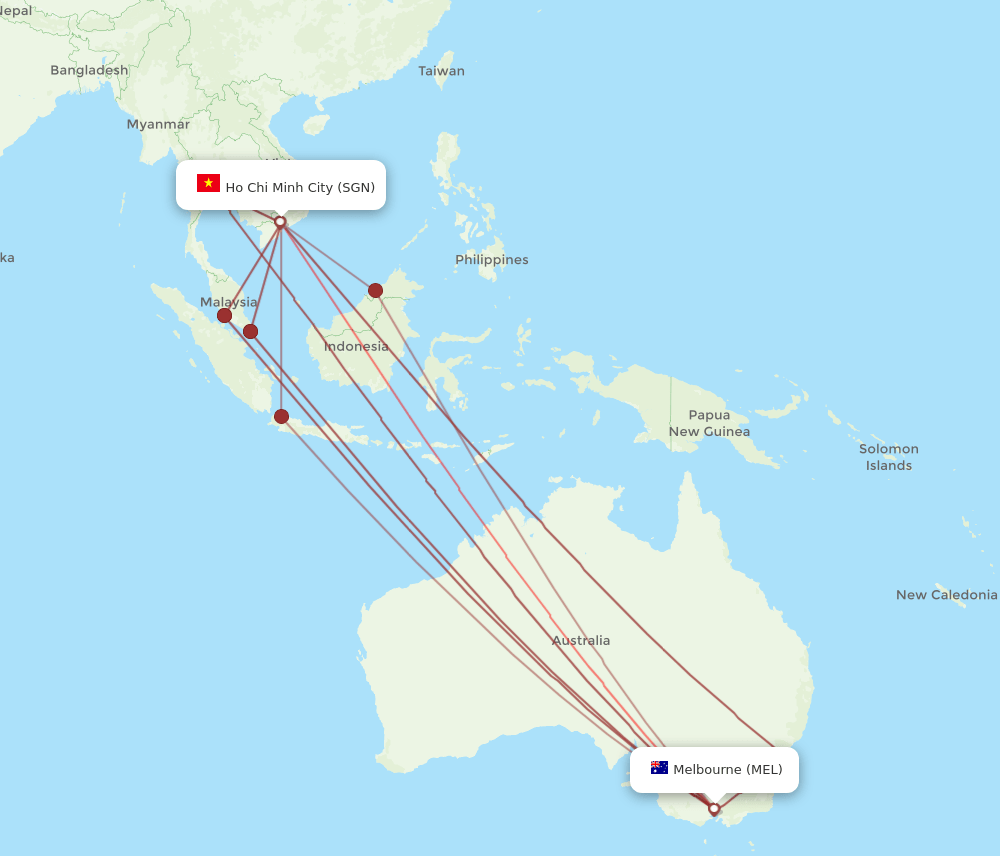 MEL to SGN flights and routes map