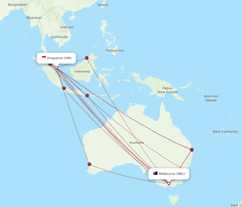 MEL to SIN flights and routes map
