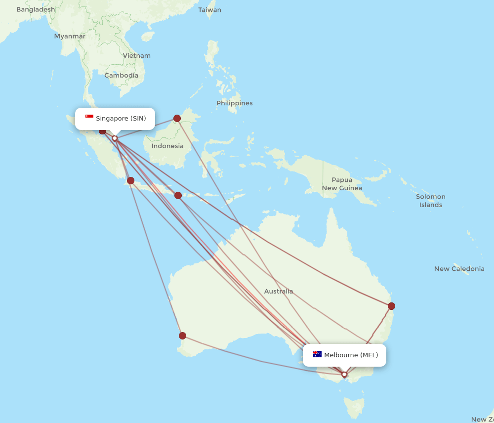 MEL-SIN flight routes