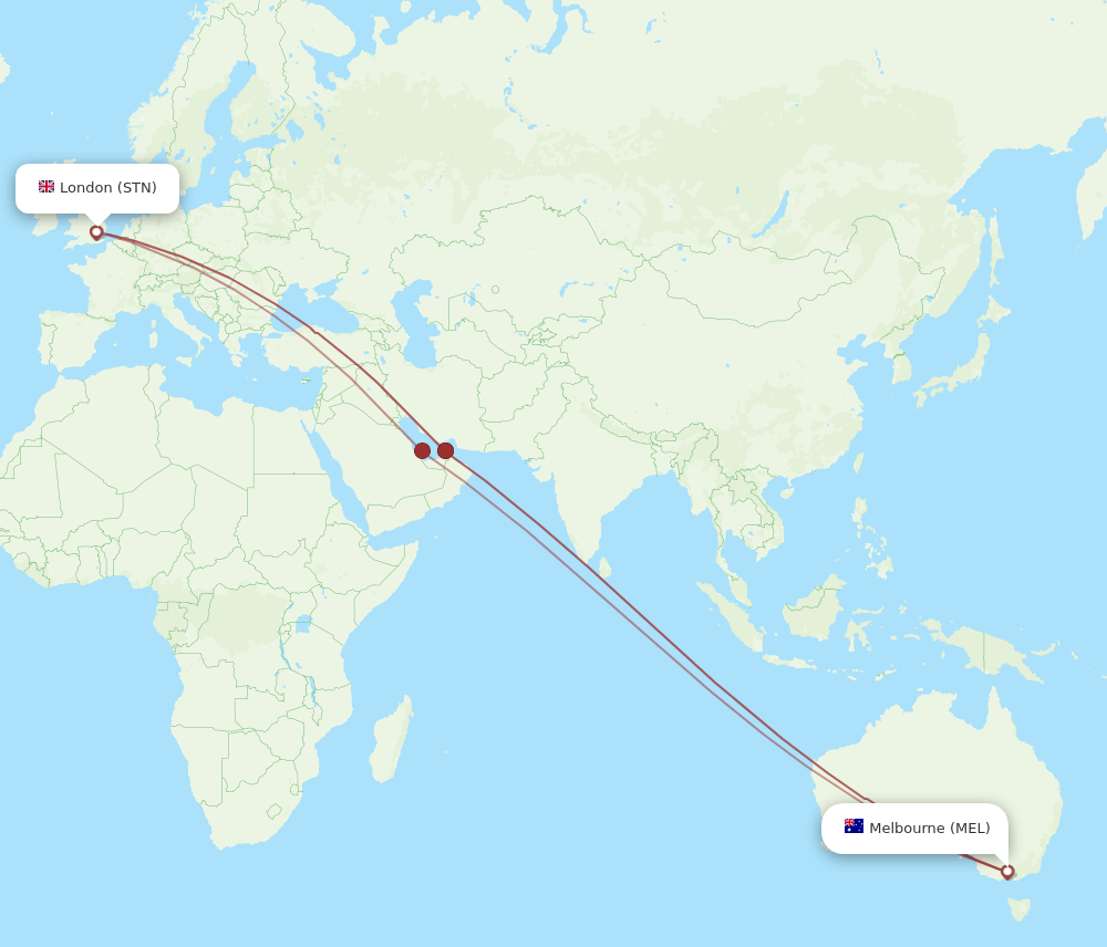 MEL to STN flights and routes map