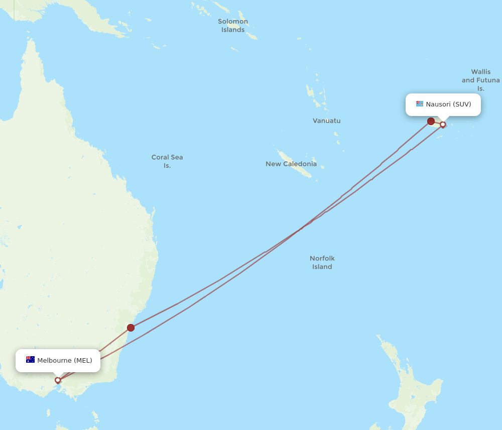 MEL-SUV flight routes