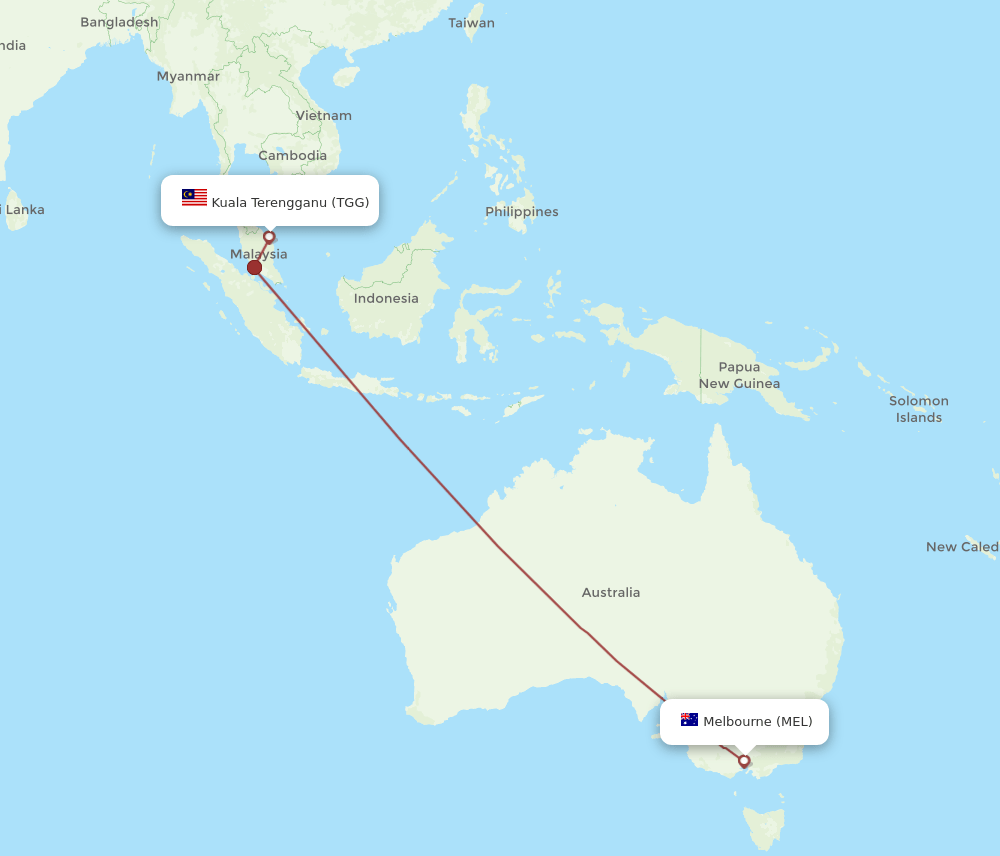 MEL-TGG flight routes