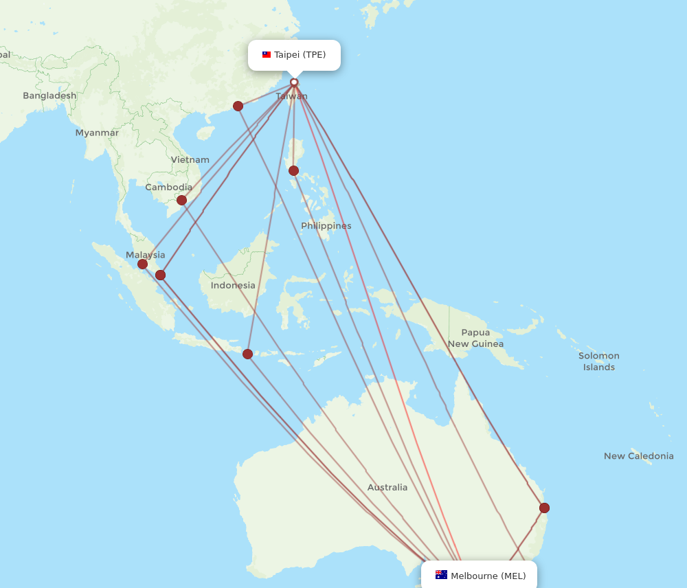 MEL to TPE flights and routes map