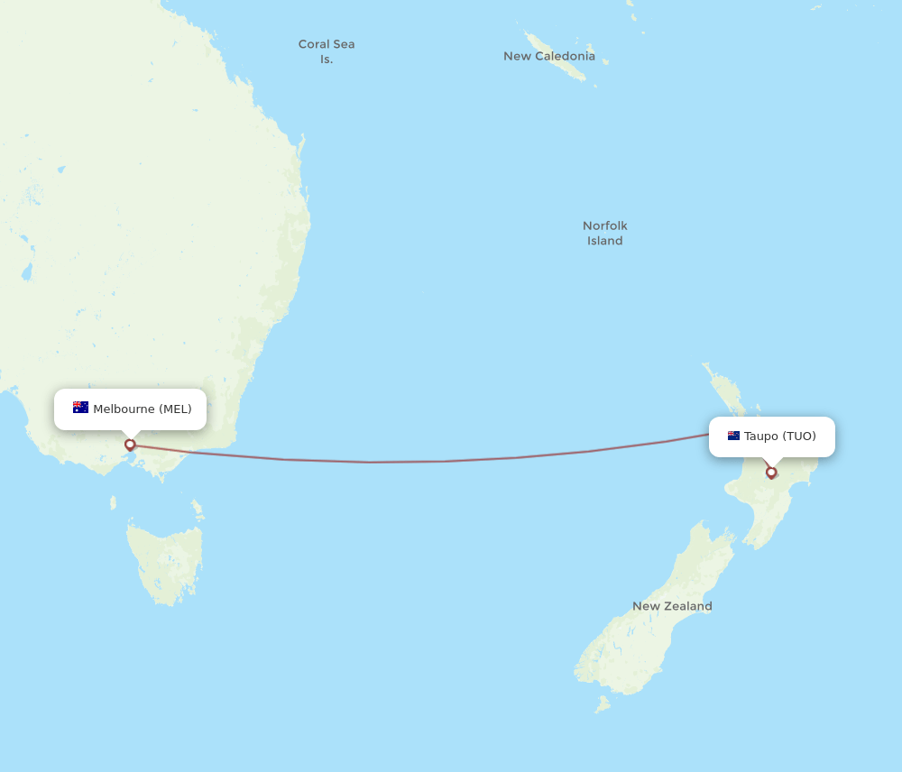 MEL to TUO flights and routes map