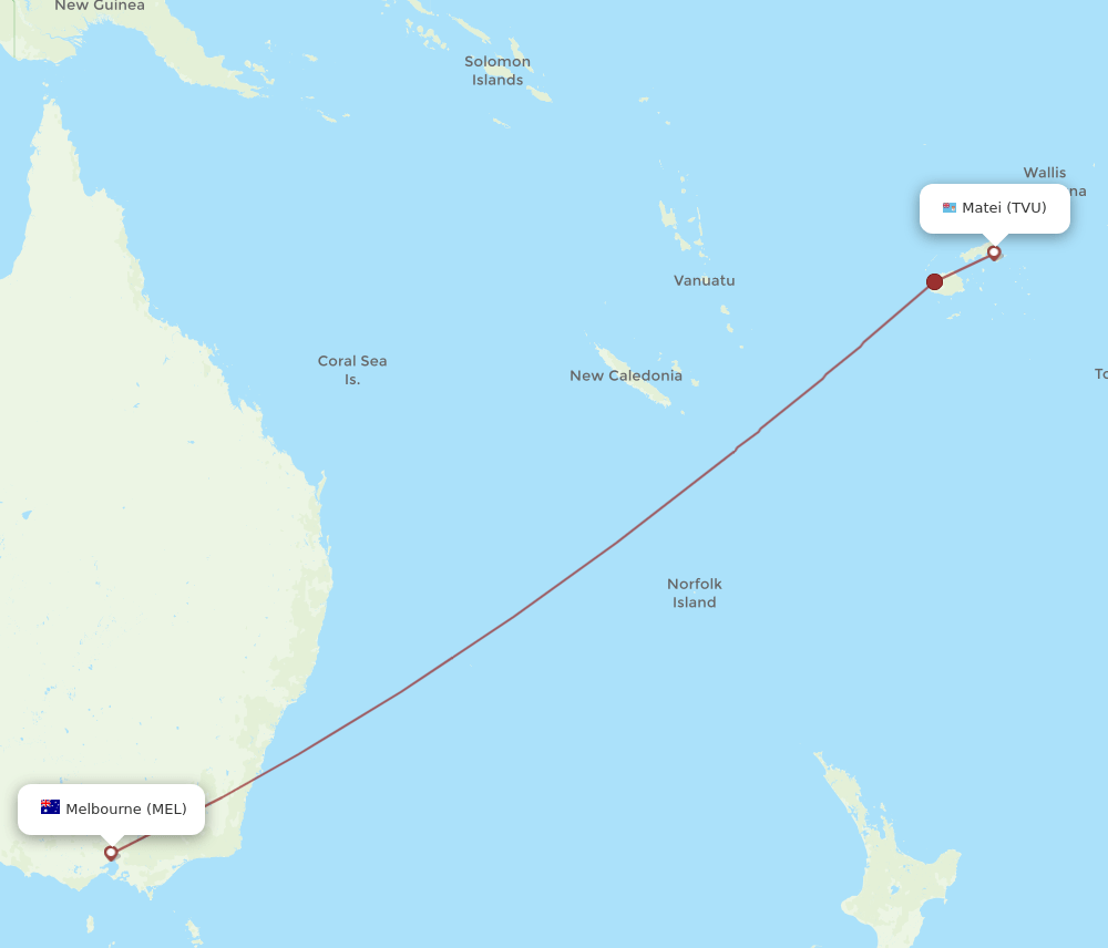 MEL to TVU flights and routes map