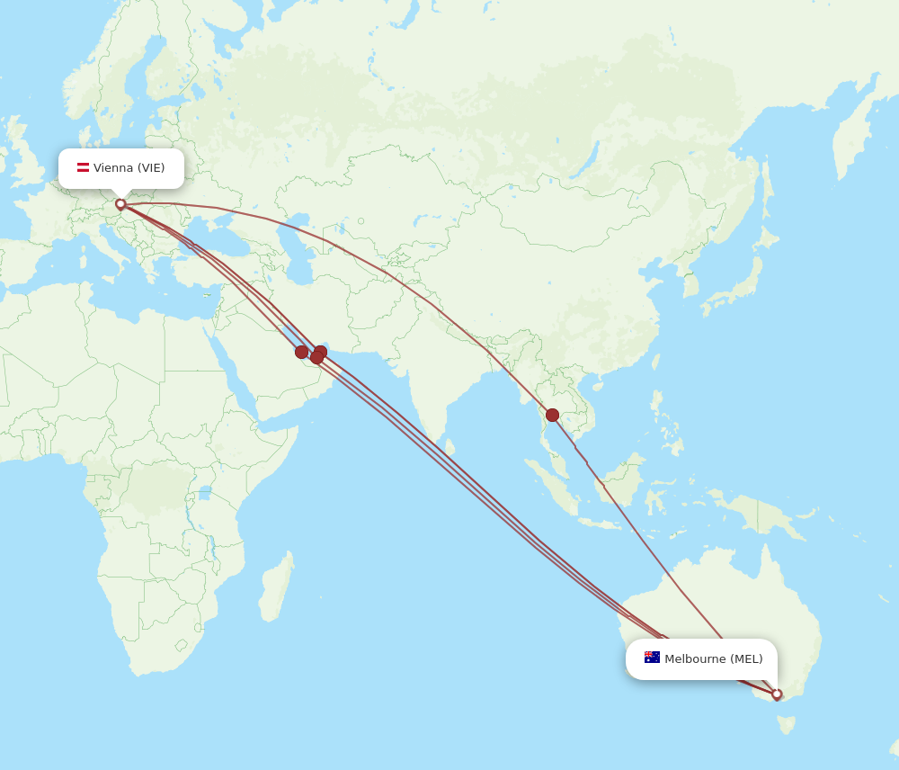 MEL to VIE flights and routes map