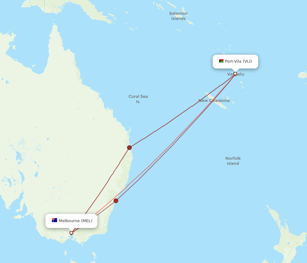 MEL to VLI flights and routes map