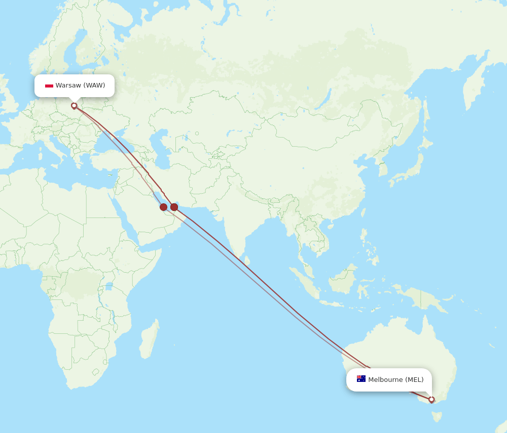 MEL to WAW flights and routes map